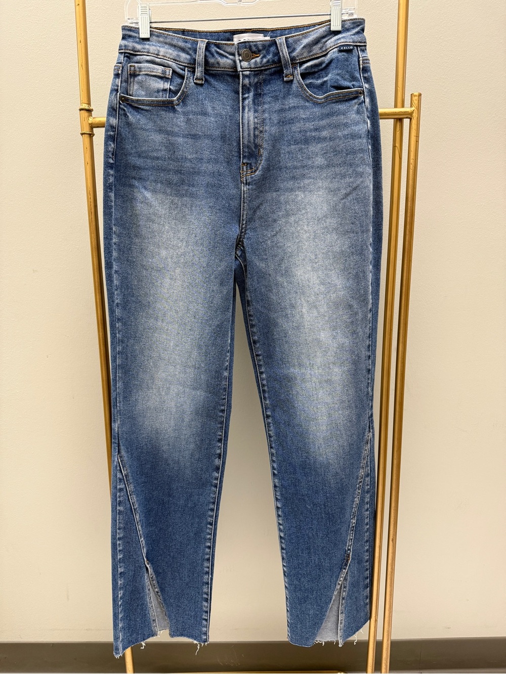 Cello Straight Leg High-Rise Women's Jeans with an Ankle Slit